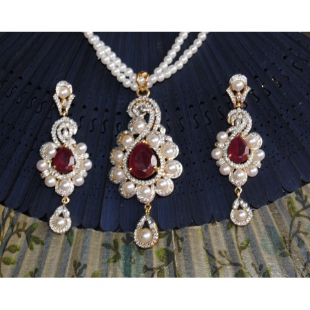 Ruby Pearl Pendant Set